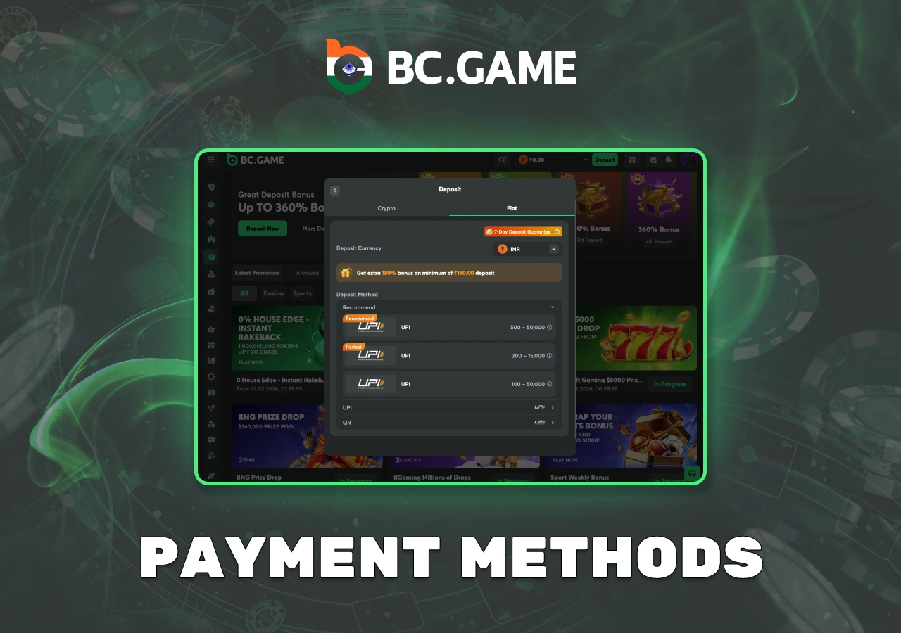 Available payment methods for Indian users
